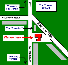Map showing church at junction of Ulley Road and Faversham Road